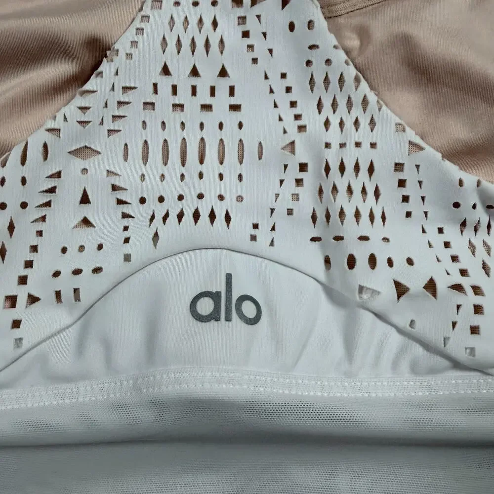 Alo Yoga Women's Small Laser Cut Racerback Sports Bra White Pilates Activewear